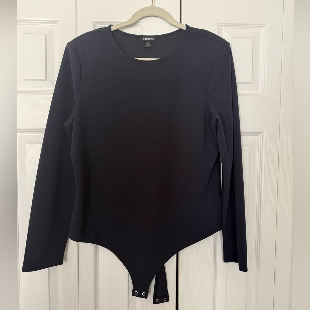 Express Elegant Black Bodysuit with shoulder pads, Size XL